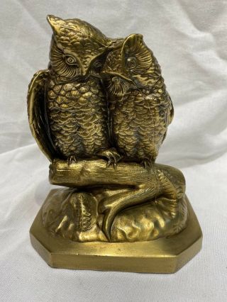 Vintage Owl Bookend Antiqued Brass Owls on Branch Figurines By PM Craftsman USA 2