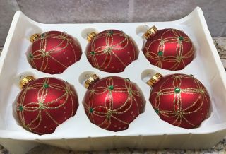 Vintage Christmas Ornaments Mercury Glass 6 Hand Decorated Red Gold Glitter C&d