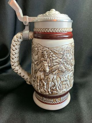 Vintage Avon Beer Stein Or Mug 1980 Hinged Pewter Lid American Frontier Cowboys
