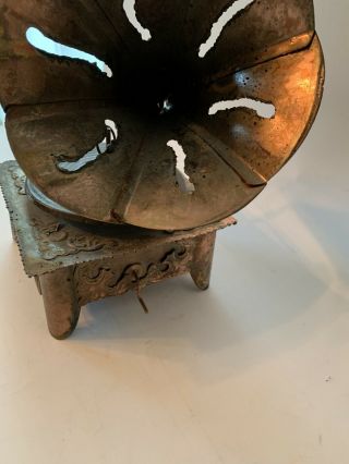 Vintage Copper Brass Tin ‘Antique’ Grammaphone Record Player Wind - up Music Box 3