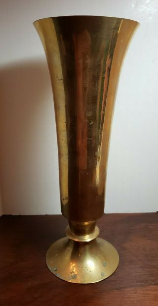 Vintage Brass 10 " Trumpet Vase Mcm Style