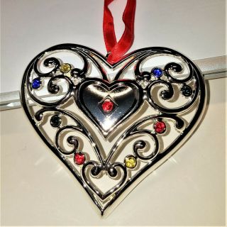 Lenox Sparkle And Scroll Multi - Crystal Silver Plated Openwork Heart Ornament ❤