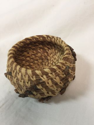 Vintage Native American Small Pine Needle Basket 3” X 1 3/4 “