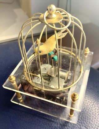 Vintage Automation Birdcage Music Box Spinning Bird In Gold Cage Made In Japan
