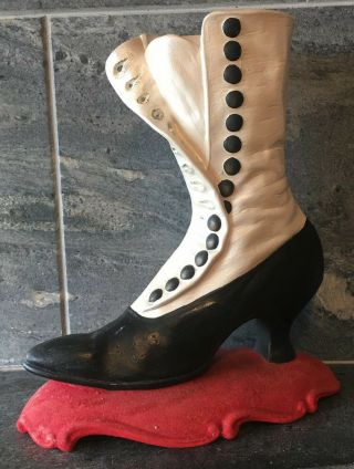Vtg Atlantic Mold Ceramic Victorian Spat Boot High Heel Shoe Christmas Retro