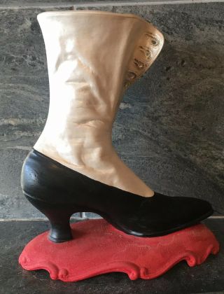 VTG Atlantic Mold Ceramic Victorian Spat Boot High Heel Shoe CHRISTMAS RETRO 2