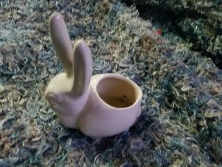 Vintage Small White Pottery Bunny Or Rabbit Planter Large Standing Ears Unmarked