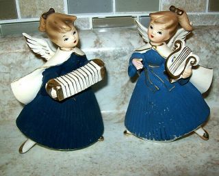 Vintage 2 Shafford Co.  Musician Choir Angel Figurines Harp And Accordian 5 " T