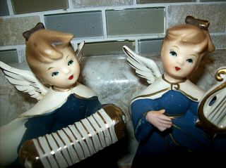 VINTAGE 2 Shafford Co.  Musician Choir Angel Figurines Harp and accordian 5 