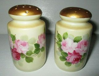 Vintage Nippon Porcelain Hand Painted Roses Salt & Pepper Shakers