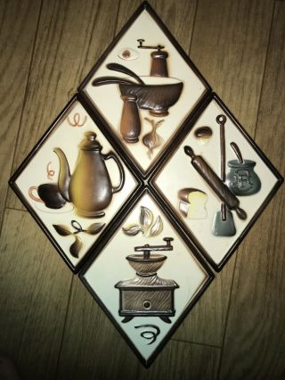 Vintage Set Of 4 Lefton Kitchen Wall Plaques Diamond Shaped 3003