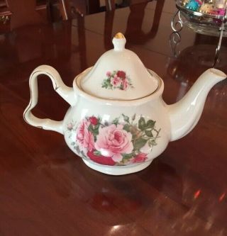 Formalities By Baum Bros.  Floral Rose Scene Tea Pot,  Gold Trim