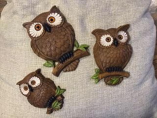Owl Wall Plaques Decor Burwood Prod Co Set Of 3 Made In Usa