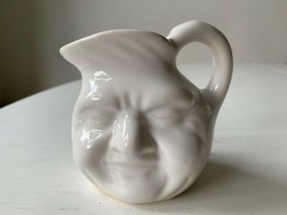 Vintage Man In Moon Face Ivory Small Pitcher Creamer Jug Ceramic Pottery Smiling