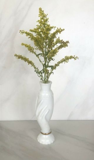 Vintage Avon Milk Glass Grecian Hand Holding Vase Bottle Empty