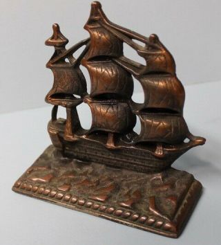 Vintage BOOKENDS US CONSTITUTION SAILING SHIP Old Ironsides Cast Iron 3