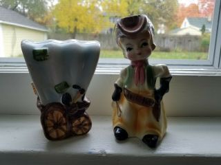 Vintage Cowboy And His Wagon Salt Pepper Shakers Set Made In Japan Cute