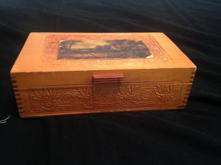 Old Carved Designs Wood Wooden 10  X 6  X 3  Jewelry Box W/ Mirror