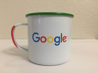 Rare Google Logo White Tin Coffee Cup Mug Yellow Green Metal Advertising