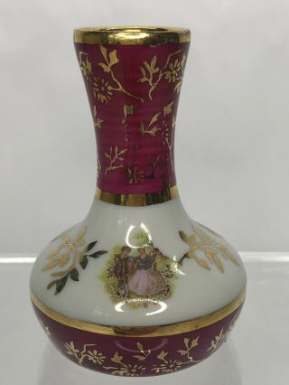 Vintage Limoges France Miniature Porcelain Burgundy Red Vase Courting Couple