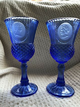 Vintage Avon Fostoria Cobalt Blue George And Martha Washington Goblets