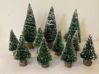 Dept 56 11pc Village Frosted Topiary Snow Covered Pine Trees Evergreen Accessory
