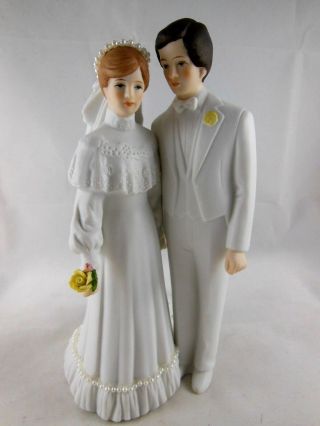 Vintage Porcelain Bride And Groom Music Box Cake Topper 7.  5 " Enesco