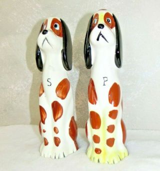 Vintage Tall Boy Hound Dog Salt and Pepper Shakers Commadore Japan BOTH STOPPERS 2