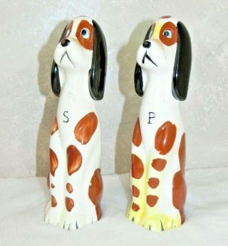 Vintage Tall Boy Hound Dog Salt and Pepper Shakers Commadore Japan BOTH STOPPERS 3