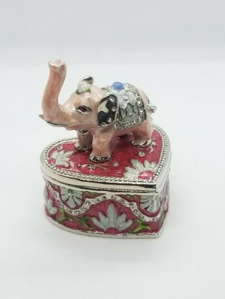 Enameled Elephant Jewelry Trinket Hinged Heart Box By Things Remembered