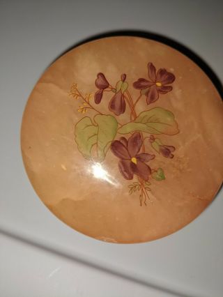 Alabaster Jewelry Box Hinged Trinkets Pink Violets Italy Hand Carved