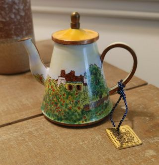Trade Plus Aid Miniature Painted Enamel Teapot W/tag Authentic.  Edition No.  A003