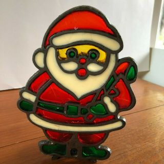 Vtg Tiffany Style Stained Glass Cast Iron Santa Claus Christmas Candle Holder