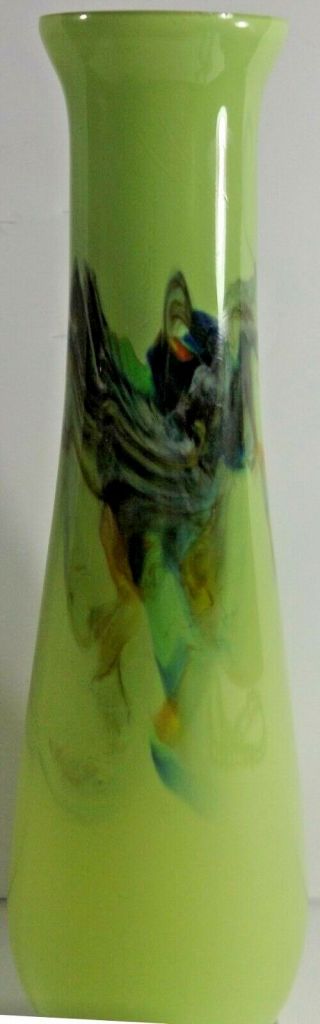 Rare Vintage Jadeite - Green 11” Glass Vase With Chinese Deity And Landscape