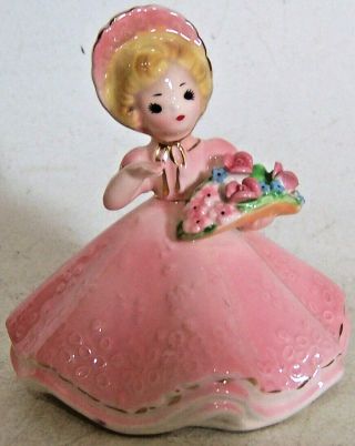 Josef Originals Vintage Doll Of The Month May Girl W/flower Pink Dress Bonnet