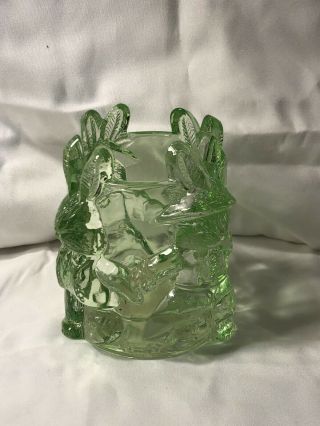 Vintage Bunny Rabbit Molded Green Glass Tea Lite Votive Candle Holder Cond.