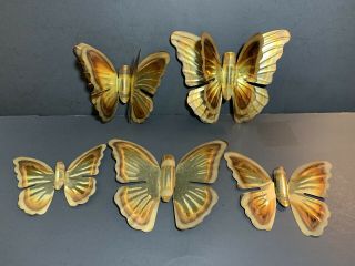 5 Vtg Metal Gold/brown Tones Brass Butterflies (two Diff Styles) Home Interiors