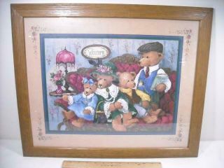 Home Interiors Teddy Bear Family Picture Beary Tales Wood Frame Matted Usa