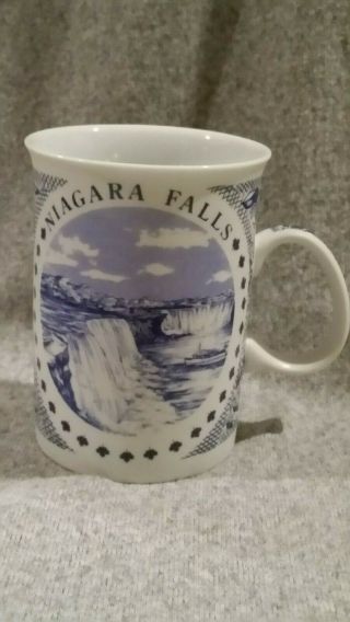 Vintage Blue On White Niagara Falls Souvenir Mug 4 1/8 " H
