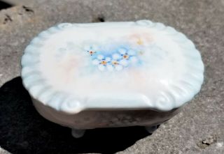 Vintage Porcelain Footed Trinket Box Porcelain Hand Painted Signed Floral Vtg