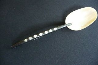 Vintage Natural Sea Shell Spoon W/inlaid Designs In Handle App.  8 "