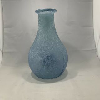 Light Aqua Blue Green Frosted Glass Vase 12” 3