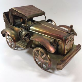 Antique Car Model Music Box Vintage Retro Tin Metal Copper Brass Color 11 " L