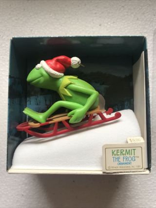 Vintage 1981 Hallmark Keepsake Muppets Sledding Kermit The Frog Ornament