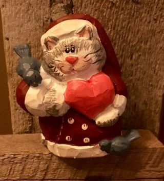 Eddie Walker Midwest Of Cannon Falls Santa Christmas Cat With Heart & Birds
