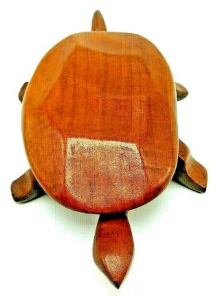 Vintage Mid Century Hand Crafted Wooden Turtle Lidded Trinket Box Folk Art