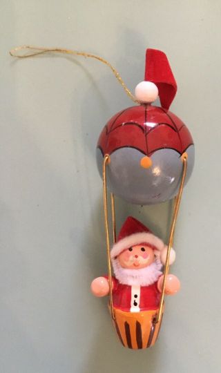 " Vintage " Wooden Santa In A Hot Air Balloon 4 1/2 " Ornament Christmas