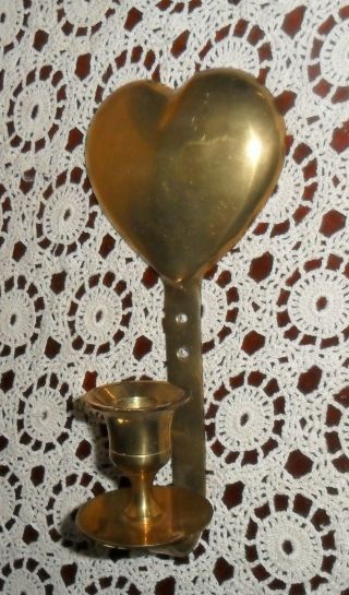 PRETTY BRASS HEART SHAPED WALL HANGING SCONCE CANDLE HOLDER 3