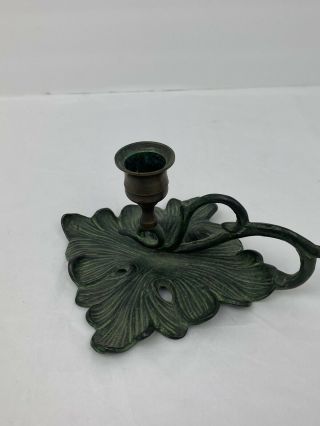 Vintage Cast Iron Vine Leaf Metal Candle Holder Green