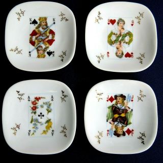 (4) Vtg Limoges France Trinket Pin Dish Porcelain Playing Cards Gold Accents Evc
